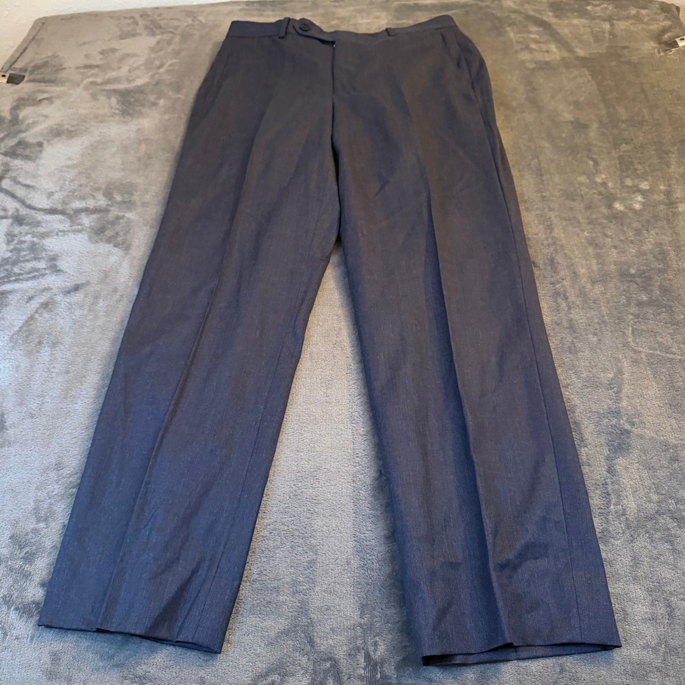 Tom James Herringbone Dress Pants Flat Front Navy Mens Size 32x29"